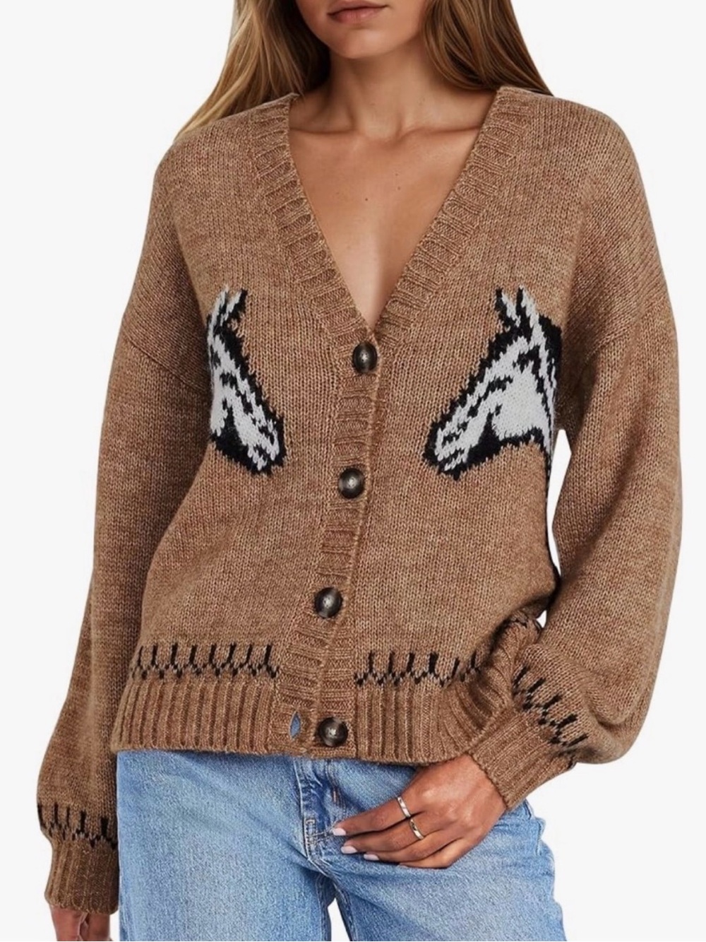 Like New Old Navy Western Horse Motif Cardigan Sweater